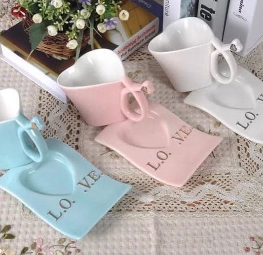 180ML Ceramic Creative Heart-shaped Couple Mug, Cute Ceramic Coffee Set With Handle And Spoon, Camping Ceramic Coffee Mug