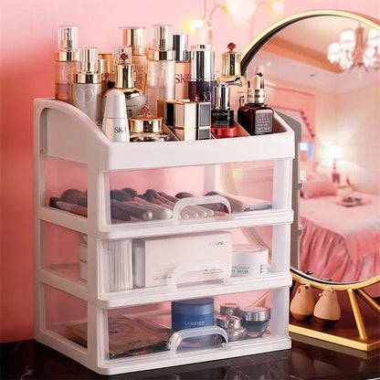 Transparent Beauty Counter, Desktop Sundries Storage Box, Dressing Table Storage Rack, Multifunction Desktop Drawer Jewelry Makeup Holder, Four Layer Three Drawer Plastic Box