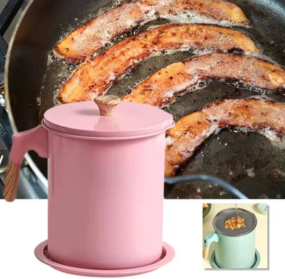 1.4 Litter Stainless Steel Kitchen Oil Filter Pot, Manual Grease Oil Container, Kitchen Oil Separator And Storage Can With Fine Mesh Strainer, Oil Trap with Lid, Strainers Pot Oil Bottle, Filter Oils Separator Tank, Kitchen Cooking Tools