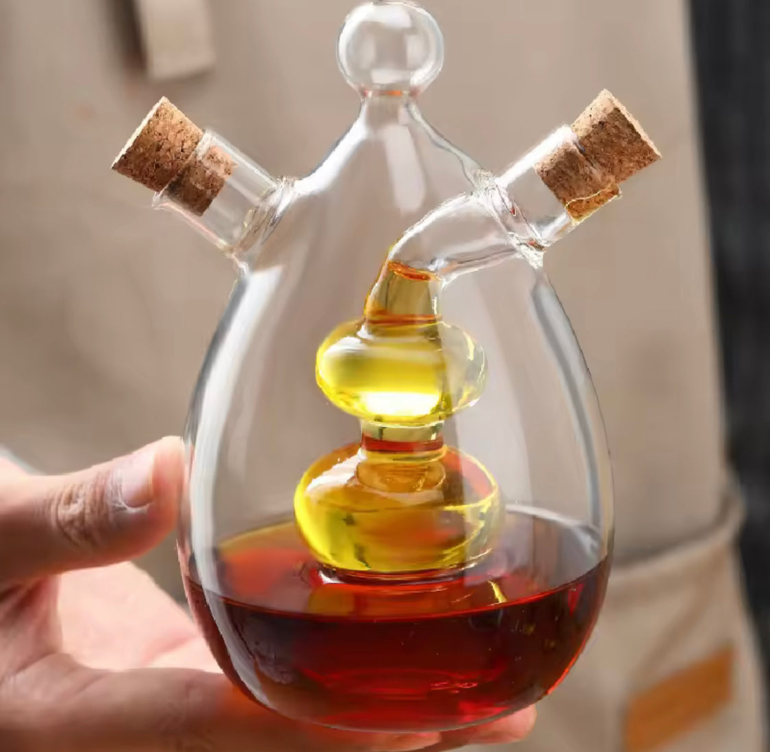 2 In 1 Glass Oil Bottle , Multipurpose Glass Bottle Jar, Creative Double Mouth Glass Seasoning Oil Pot, Double Oil Dispenser With Cork