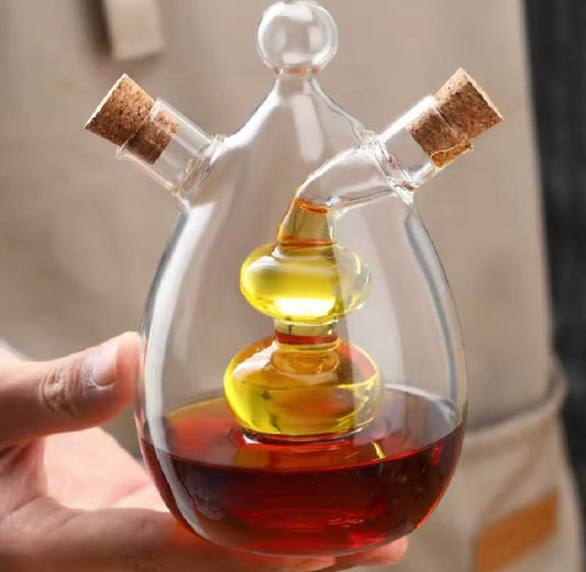 2 In 1 Glass Oil Bottle , Multipurpose Glass Bottle Jar, Creative Double Mouth Glass Seasoning Oil Pot, Double Oil Dispenser With Cork