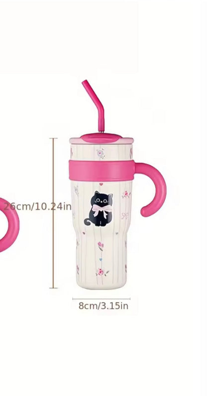1200ml Cute Stainless Steel Tumbler With Straw, Cute Thermos Water Bottle, Outdoor Coffee Travel Mug