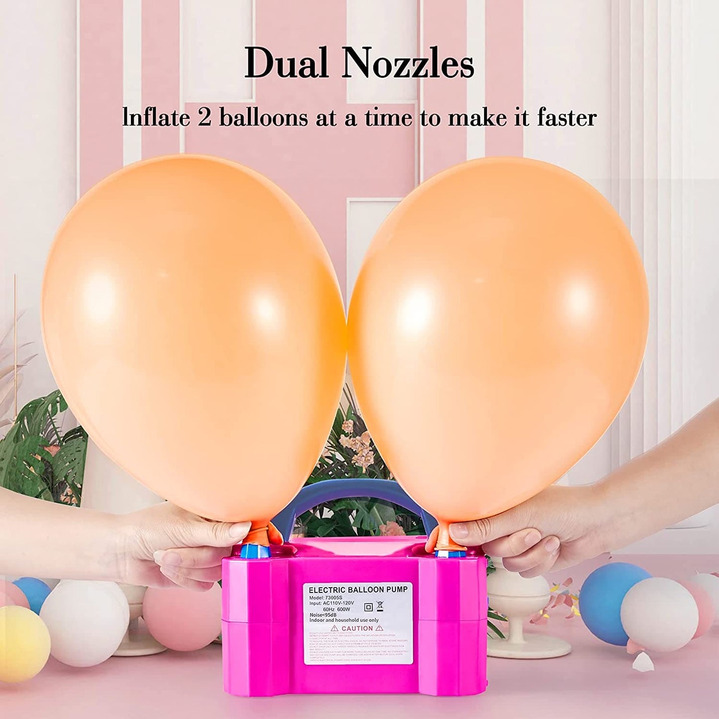 Electric Balloon Pump, Inflate Air Balloon Pump, Portable Dual Nozzle Rose Red Electric Balloon Machine, Portable Air Blower Pump for Balloons