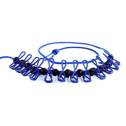 12 Clips Elastic Laundry Rope, Portable Multifunctional Drying Clips, Garden Windproof Clothesline With Clips, Portable Stretchable Line, Traveling Hanger Elastic Rope, Adjustable Laundry Clothesline, Windproof Stretch Drying Rack