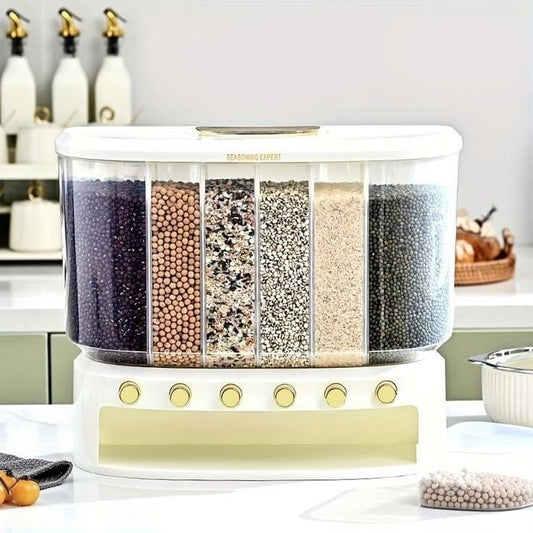 10KG Wall Mounted Cereal Dispenser, Large 6 Compartment Cereal Dispenser, Rice Storage Dispenser