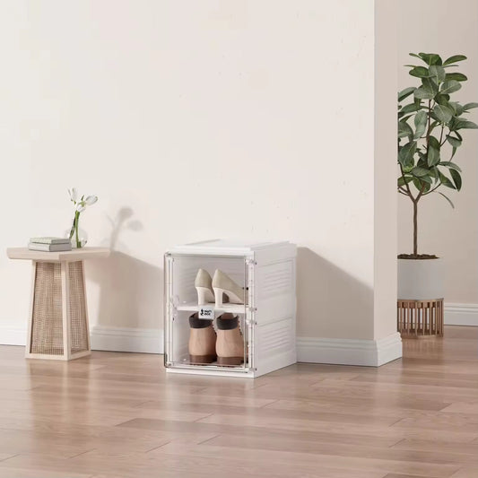 2 Layer Foldable Shoe Cabinet, Transparent Foldable Shoe Rack, Portable Shoe Cabinet With Door, Plastic Corner Shoe Rack