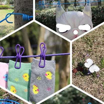 12 Clips Elastic Laundry Rope, Portable Multifunctional Drying Clips, Garden Windproof Clothesline With Clips, Portable Stretchable Line, Traveling Hanger Elastic Rope, Adjustable Laundry Clothesline, Windproof Stretch Drying Rack