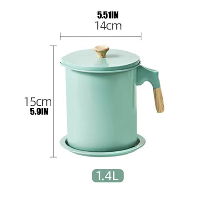 1.4 Litter Stainless Steel Kitchen Oil Filter Pot, Manual Grease Oil Container, Kitchen Oil Separator And Storage Can With Fine Mesh Strainer, Oil Trap with Lid, Strainers Pot Oil Bottle, Filter Oils Separator Tank, Kitchen Cooking Tools
