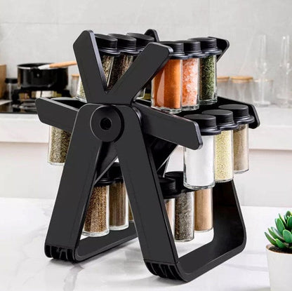 18 Pcs Spice Jar Set. Multifunctional Rotatory Seasoning Rack, Seasoning Bottle Holder, Ferris Wheel Spice Shelves, Rotating Glass Seasoning Rack, Revolving Countertop Spice Organizer, Kitchen 360 Rotating Spice Rack