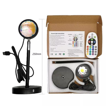 15 in 1 Rainbow Sunset Lamp, Led Projector Night Light, Rgb Controllable 360° Rotated Romantic Visual, Almunium Lens Sunset Projection Lamp, Wall Decoration USB Operate Rainbow Sunset Projector Lamp