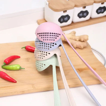 2 in 1 Soup Spoon Ladle, Long Handle Kitchen Strainer, Creative Multifunctional Soup Spoon & Colander, Wheat Kitchen Straw Soup Slotted Spoon, Plastic Spoon Filter Strainer, Household Kitchen Table wear Accessories