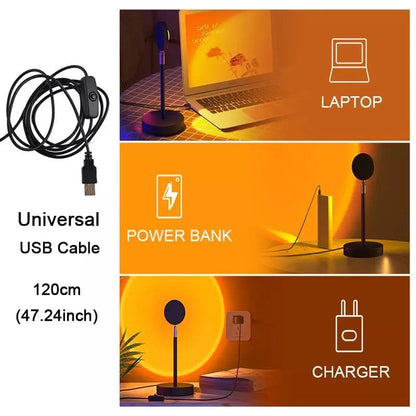 15 in 1 Rainbow Sunset Lamp, Led Projector Night Light, Rgb Controllable 360° Rotated Romantic Visual, Almunium Lens Sunset Projection Lamp, Wall Decoration USB Operate Rainbow Sunset Projector Lamp