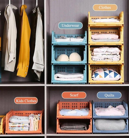 1 Pcs New Stacking Wardrobe, Foldable Clothes Storage Rack, Kitchen Gap Organizer Shelf, Toy Snack Book Storage Basket Closet Storage Bin, Wardrobe Shelf Drawer Organizer, Clothes Pants Drawer Separation Storage Box, Plastic Layered Storage Rack Yahan Sab Behtar Hai!