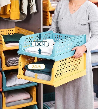 1 Pcs New Stacking Wardrobe, Foldable Clothes Storage Rack, Kitchen Gap Organizer Shelf, Toy Snack Book Storage Basket Closet Storage Bin, Wardrobe Shelf Drawer Organizer, Clothes Pants Drawer Separation Storage Box, Plastic Layered Storage Rack Yahan Sab Behtar Hai!