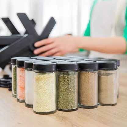 18 Pcs Spice Jar Set. Multifunctional Rotatory Seasoning Rack, Seasoning Bottle Holder, Ferris Wheel Spice Shelves, Rotating Glass Seasoning Rack, Revolving Countertop Spice Organizer, Kitchen 360 Rotating Spice Rack