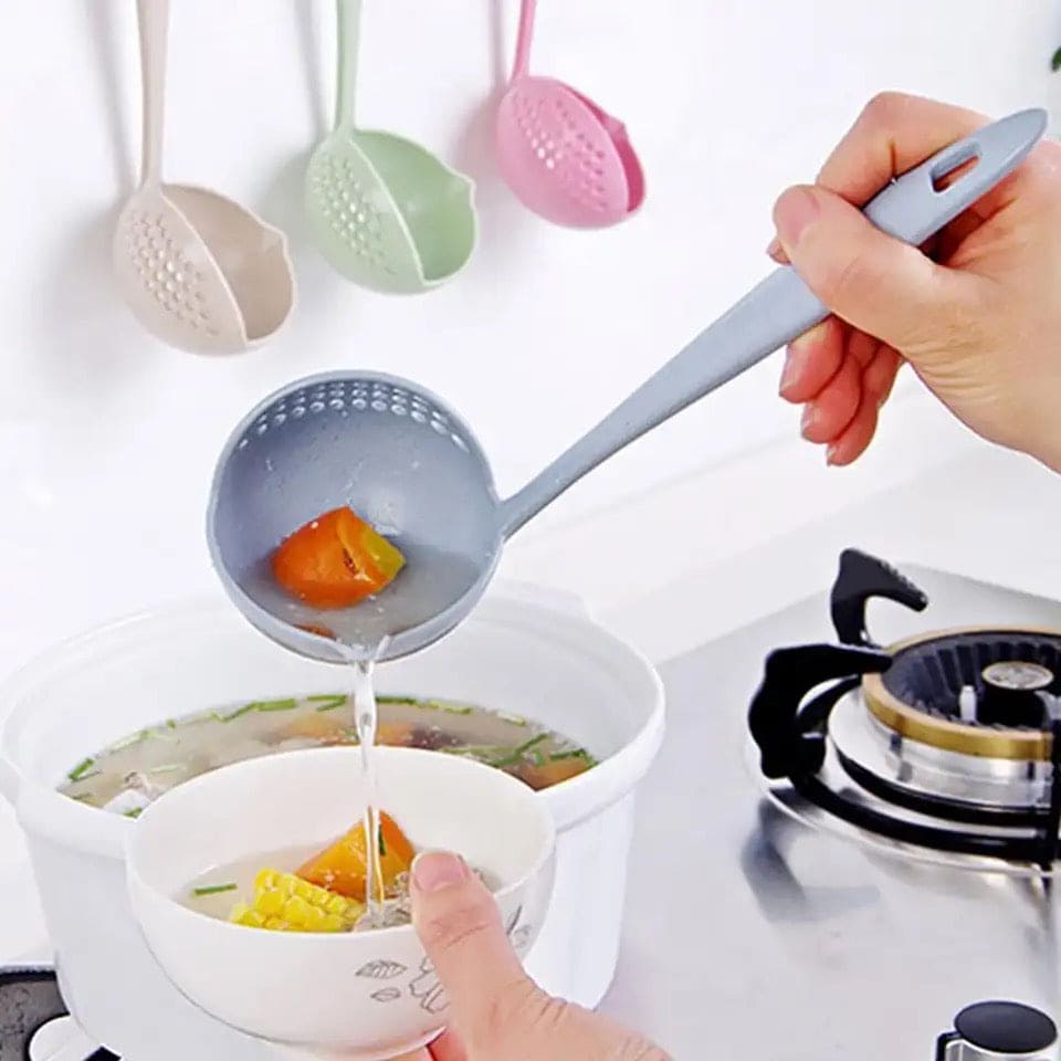 2 in 1 Soup Spoon Ladle, Long Handle Kitchen Strainer, Creative Multifunctional Soup Spoon & Colander, Wheat Kitchen Straw Soup Slotted Spoon, Plastic Spoon Filter Strainer, Household Kitchen Table wear Accessories
