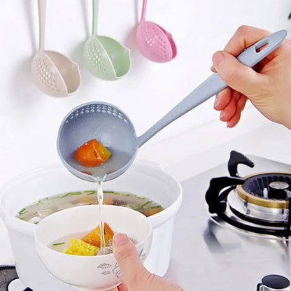 2 in 1 Soup Spoon Ladle, Long Handle Kitchen Strainer, Creative Multifunctional Soup Spoon & Colander, Wheat Kitchen Straw Soup Slotted Spoon, Plastic Spoon Filter Strainer, Household Kitchen Table wear Accessories
