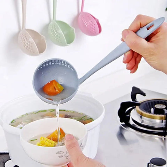 2 in 1 Soup Spoon Ladle, Long Handle Kitchen Strainer, Creative Multifunctional Soup Spoon & Colander, Wheat Kitchen Straw Soup Slotted Spoon, Plastic Spoon Filter Strainer, Household Kitchen Table wear Accessories