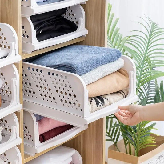 1 Pcs New Stacking Wardrobe, Foldable Clothes Storage Rack, Kitchen Gap Organizer Shelf, Toy Snack Book Storage Basket Closet Storage Bin, Wardrobe Shelf Drawer Organizer, Clothes Pants Drawer Separation Storage Box, Plastic Layered Storage Rack Yahan Sab Behtar Hai!