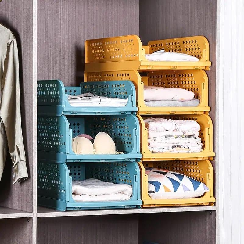 1 Pcs New Stacking Wardrobe, Foldable Clothes Storage Rack, Kitchen Gap Organizer Shelf, Toy Snack Book Storage Basket Closet Storage Bin, Wardrobe Shelf Drawer Organizer, Clothes Pants Drawer Separation Storage Box, Plastic Layered Storage Rack Yahan Sab Behtar Hai!