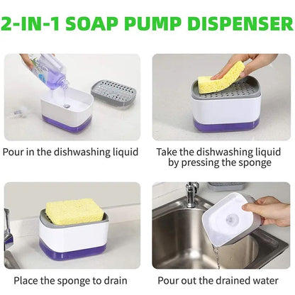 2 In 1 Caddy Soap Dispenser, Automatic Liquid Soap Dispenser, Caddy Soap Dispenser, Manual Press Liquid Soap Dispenser, Soap Dispenser With Sponge Holder, Cleaning Liquid Pump Dispenser Container, Home Bathroom Kitchen Soap Dispenser With Sponge