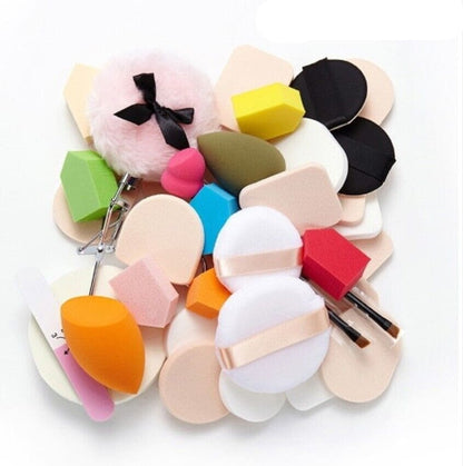 Set of 35 Beauty Tool Lucky Puff, Soft Makeup Sponge Puff Set With Bath Net And Eyelashes Curler, Women Makeup Beauty Tool